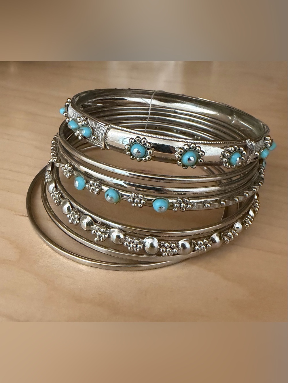 Silver and Turquoise Bangle Set - Picture 3 of 3